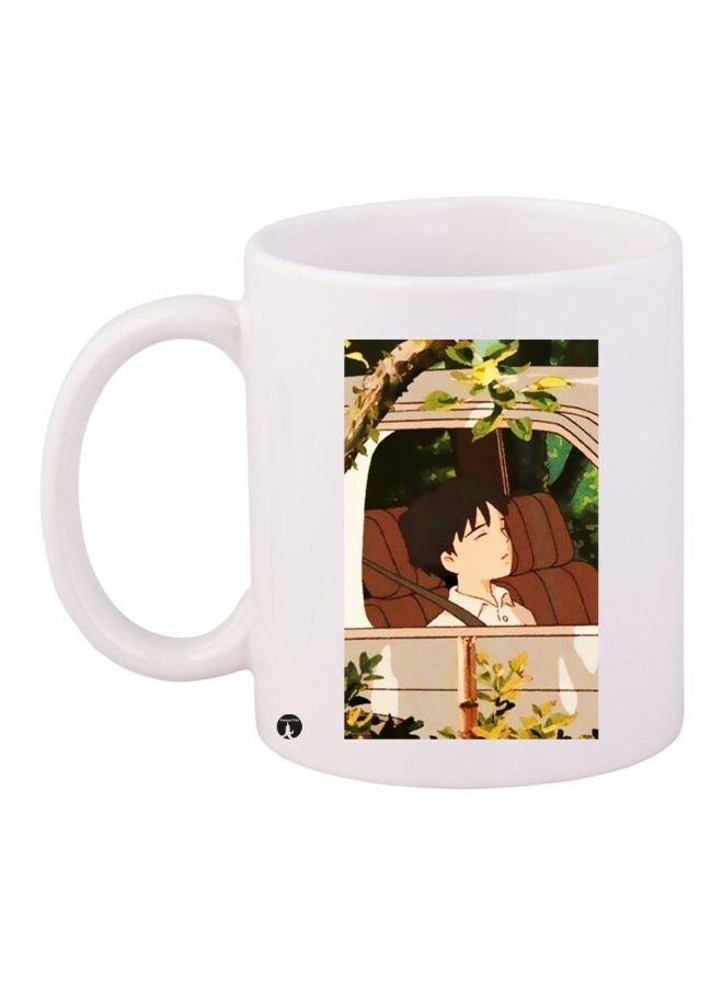 Anime Boy Printed Coffee Mug White/Brown/Green 11ounce