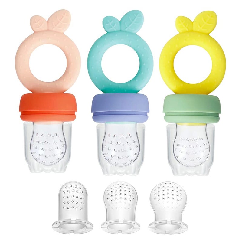 PandaEar 3 Pack Silicone Baby Fruit Food Feeder Pacifier with 3 Sizes Silicone Pouches, BPA Free Mesh Feeder for Infants - Image 1