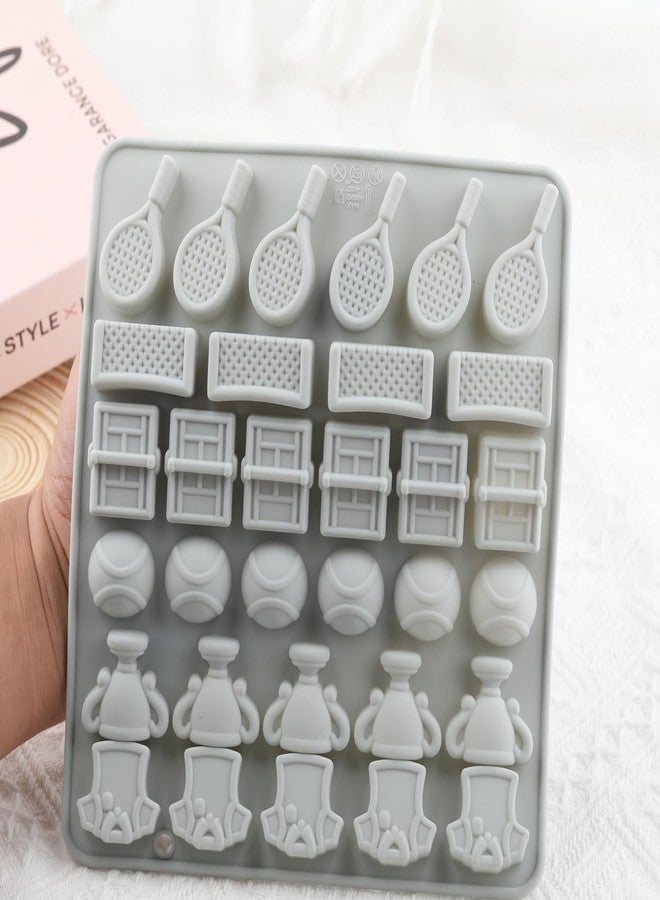 YIMINGMOLD قوالب حلوى سيليكون YIMINGMOLD ذات 32 تجويفًا بتصميم مضرب تنس وكأس شوكولاتة لتزيين الكب كيك والشوكولاتة - Image 3