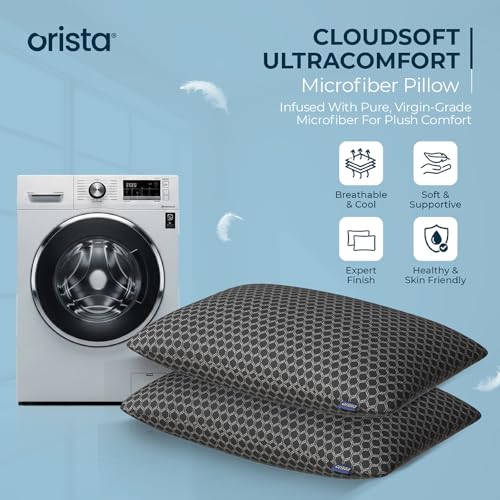 Orista Premium Microfiber Pillow Pack of 2 | 16" x 24"| Soft, Fluffy, Supportive Sleeping Bed Pillow | Ideal for Back, Side & Stomach Sleepers | Premium Black Cover - Image 5