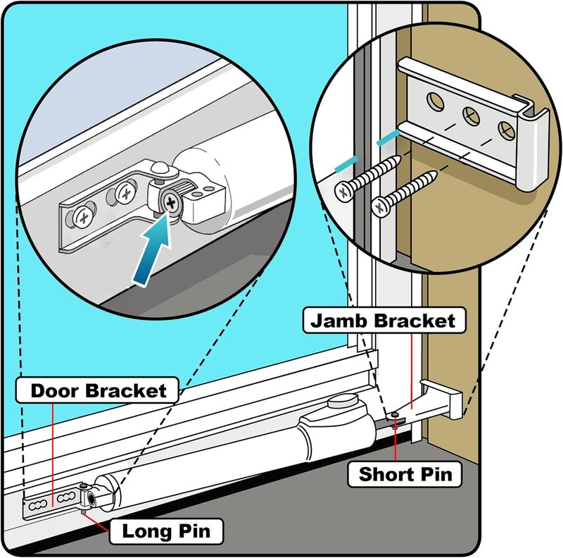 Dreyoo Storm Door Closer Kit Compatible with Andersen/Emco/Larson/40201/Pella, Screen Door Closer Replacement Parts with Brackets, Mounting Screws and Pins (Beige) - Image 2