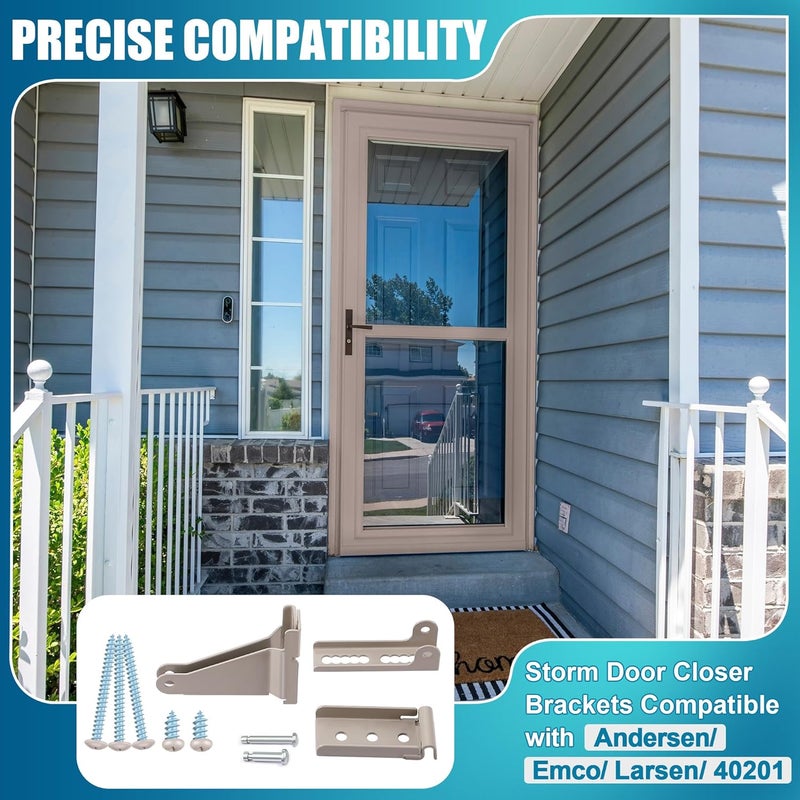 Dreyoo Storm Door Closer Kit Compatible with Andersen/Emco/Larson/40201/Pella, Screen Door Closer Replacement Parts with Brackets, Mounting Screws and Pins (Beige) - Image 3