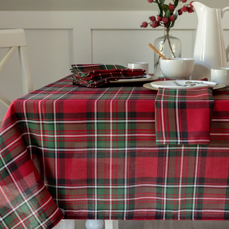 Benson Mills Holiday Plaid Yarn Dyed Fabric Table Cloth Holiday Winter and Christmas Tablecloth 60 X 120 Rectangular Red
