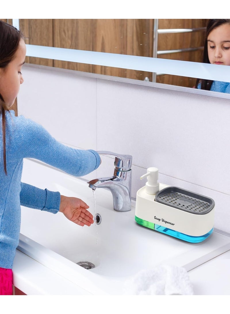 Kitchen Hand and Dish Soap Dispenser Set, Double with Sponge Holder, 3 in 1 Soap Pump Dispenser for Kitchen Sink, Useful Kitchen Tools - White - Image 5