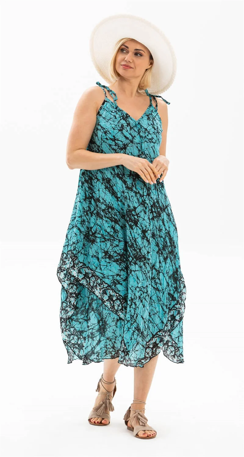 Eliş Şile Bezi Tie Strap Midi Dress