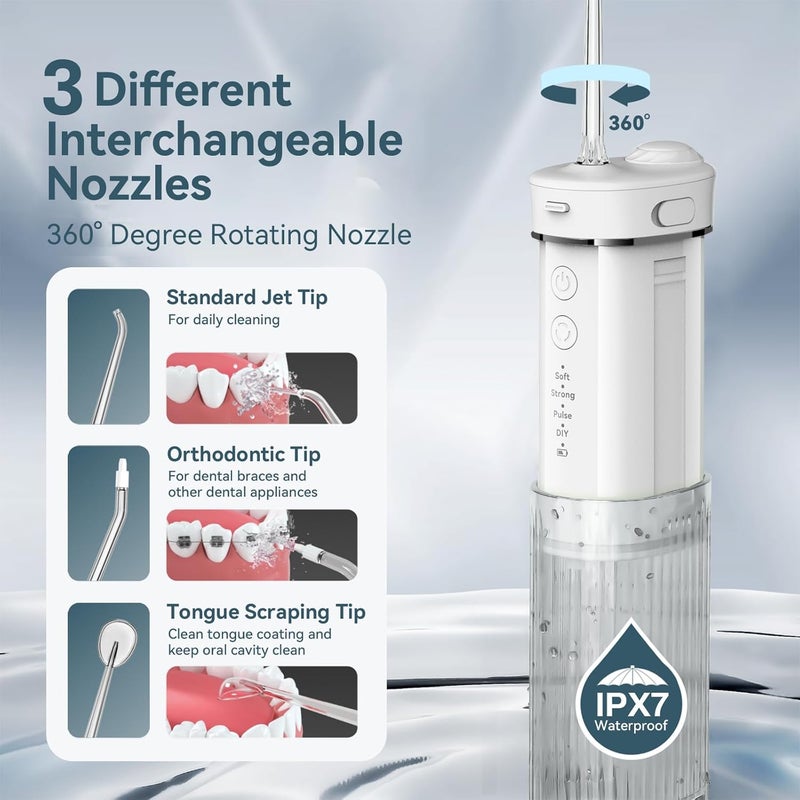 JTF Portable Mini Water Dental Flosser for Teeth Cleaning Travel Oral Irrigator with Telescopic Water Tank,4 Modes IPX7 Waterproof Design - Perfect for Braces, Bridges, and Home & Travel Dental Care - Image 3