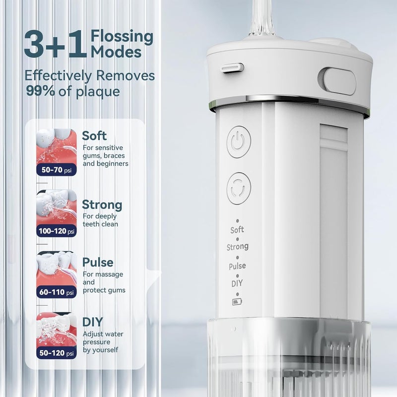 JTF Portable Mini Water Dental Flosser for Teeth Cleaning Travel Oral Irrigator with Telescopic Water Tank,4 Modes IPX7 Waterproof Design - Perfect for Braces, Bridges, and Home & Travel Dental Care - Image 2
