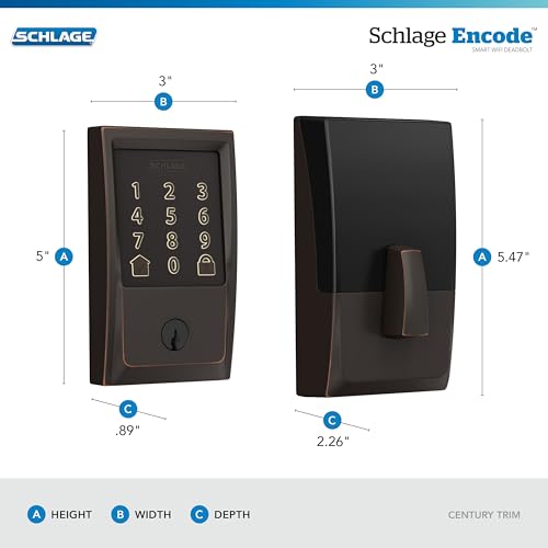 SCHLAGE قفل شلاغ إنكود الذكي WiFi للباب الأمامي - دخول بدون مفتاح مع تطبيق أو شاشة تعمل باللمس - يعمل مع أليكسا، هاي جوجل، وAirbnb - إنشاء رموز للضيوف - برونز قديم - Image 3