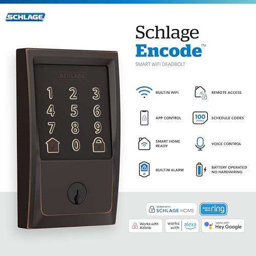 SCHLAGE قفل شلاغ إنكود الذكي WiFi للباب الأمامي - دخول بدون مفتاح مع تطبيق أو شاشة تعمل باللمس - يعمل مع أليكسا، هاي جوجل، وAirbnb - إنشاء رموز للضيوف - برونز قديم - Image 2