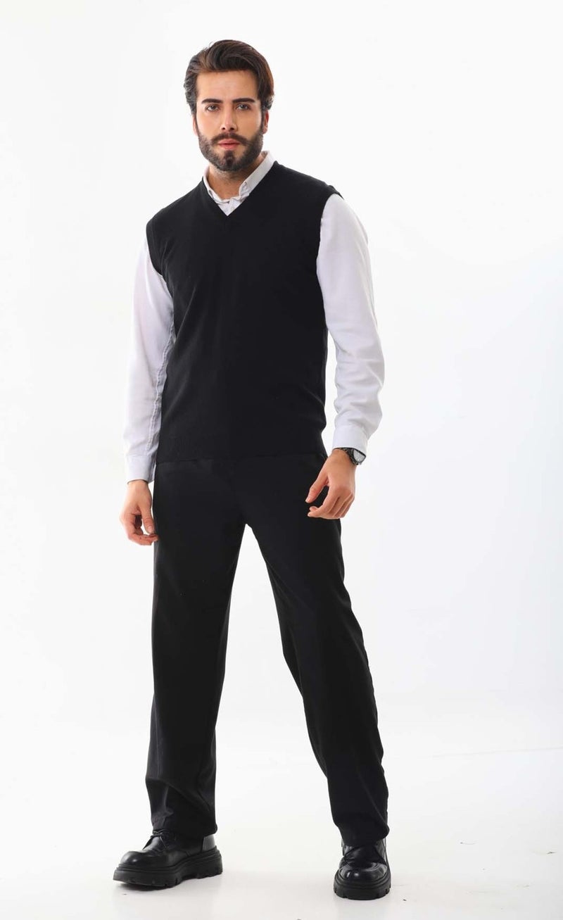 Günay Gunay Men's V Neck Wool Sweater 0108 Black  - Image 2