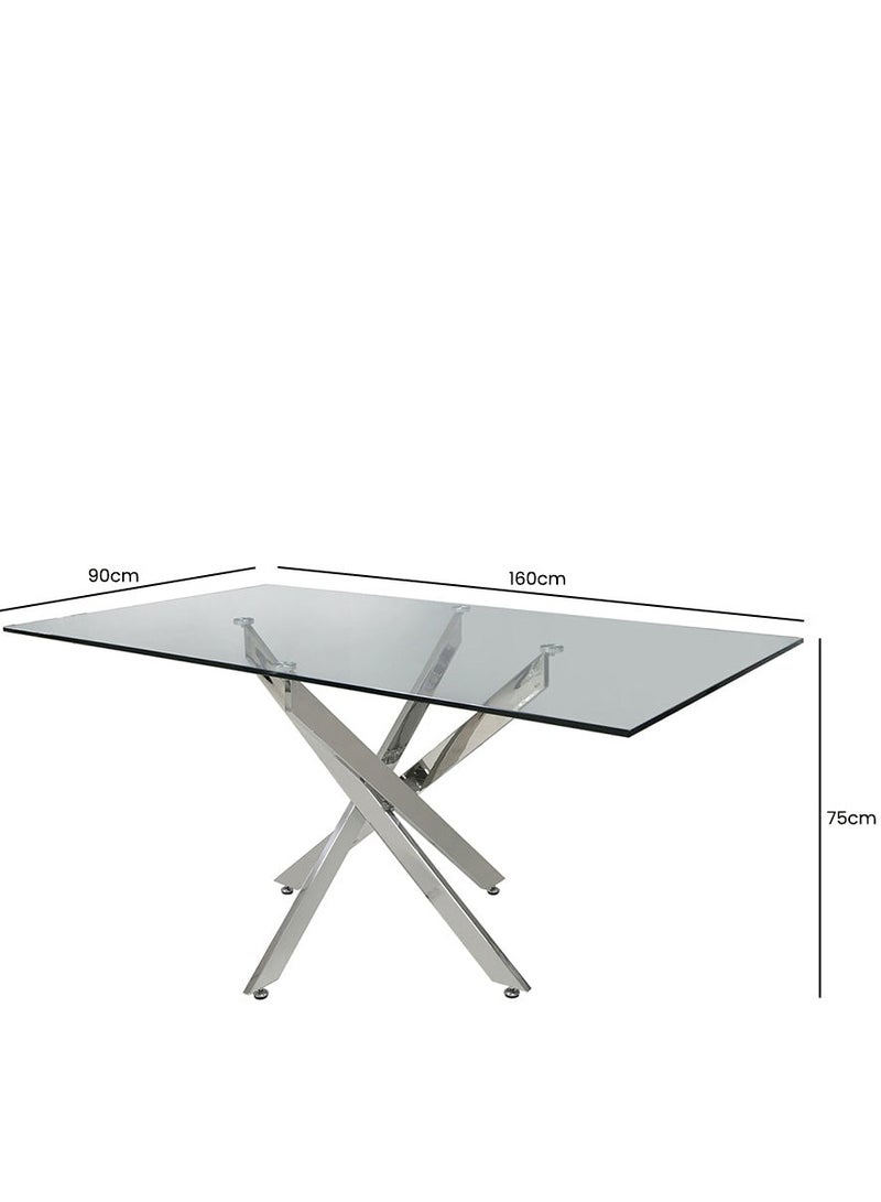 VANITY LIVING Dining Table Set 6 Seater – Davos Chrome Large Tempered Glass Dining Table with 6 Andrea Taupe Upholstered Chairs, Modern Dining Room Furniture - Image 4