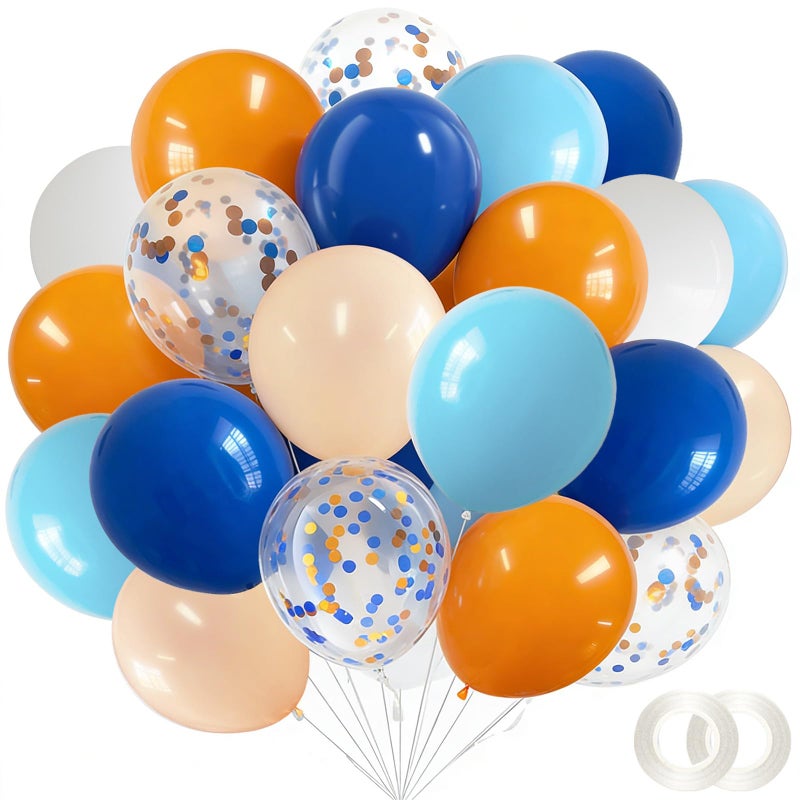 ANSOMO Blue and Orange Latex Balloons 12 Inch 60 Pcs Navy Dark Light Blue White Burnt Pastel Orange Confetti Wedding Party Decorations Birthday Bridal Baby Shower Dcor Supplies Kids Boys Girls - Image 2