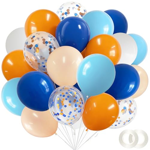 ANSOMO Blue and Orange Latex Balloons 12 Inch 60 Pcs Navy Dark Light Blue White Burnt Pastel Orange Confetti Wedding Party Decorations Birthday Bridal Baby Shower Dcor Supplies Kids Boys Girls - Image 1
