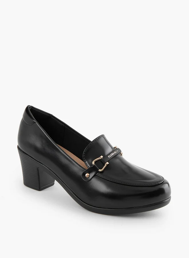Flora Bella By Shoexpress Snaffle Detail Slip-On Shoes with Block Heels