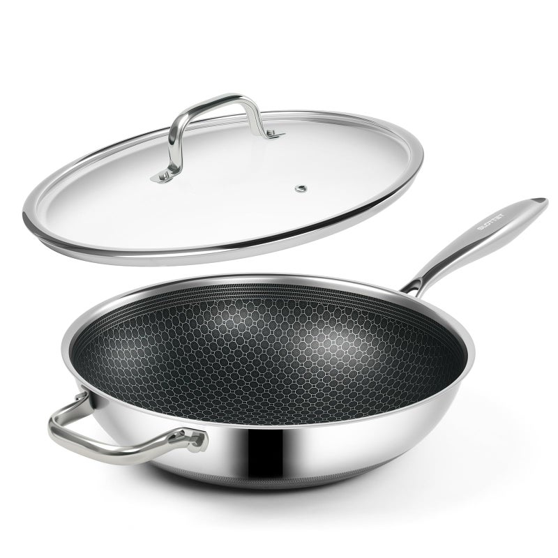 SLOTTET Hybrid 12-Inch Wok with Lid,Nonstick Stainless Steel Woks & Stir-fry pans,Stay-Cool Handle,PFOA Free Cookware,Dishwasher and Oven Safe,Compatible with All Cooktops - Image 1