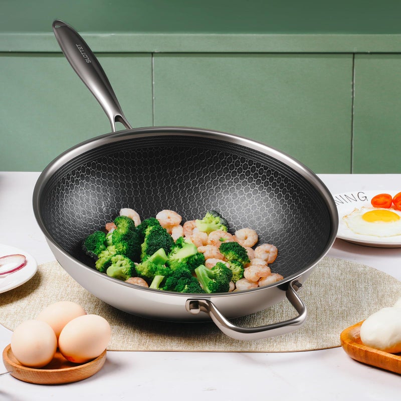 SLOTTET Hybrid 12-Inch Wok with Lid,Nonstick Stainless Steel Woks & Stir-fry pans,Stay-Cool Handle,PFOA Free Cookware,Dishwasher and Oven Safe,Compatible with All Cooktops - Image 5