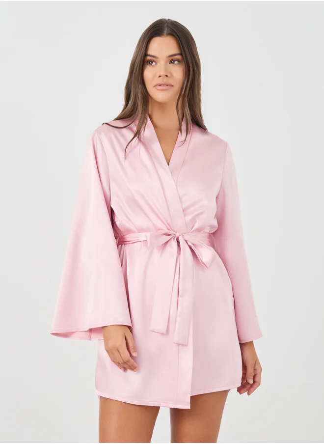 Take Two Take Two Butterfly Detail Front Satin Babydoll with Open Front  Robe