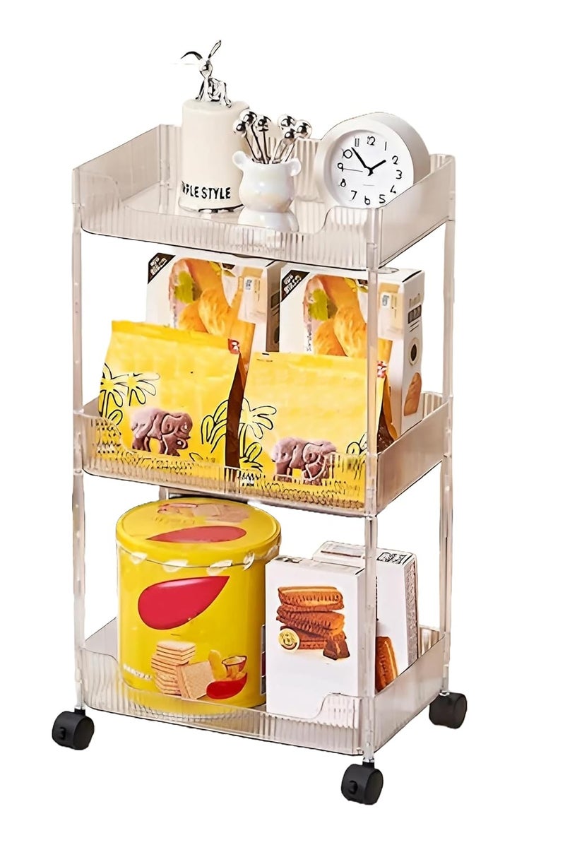 Breewell Breewell 3 Tier Utility Rolling Cart Storage Organizer Trolley Rack Mobile Baby Bedroom Snack Kitchen FloorStanding Multi3 Layer Bathroom Toilet Storage Rack Acrylic Transparent - Image 1