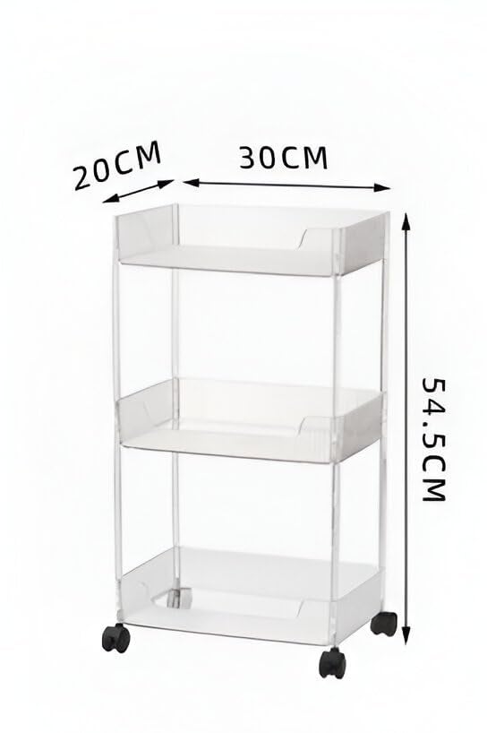 Breewell Breewell 3 Tier Utility Rolling Cart Storage Organizer Trolley Rack Mobile Baby Bedroom Snack Kitchen FloorStanding Multi3 Layer Bathroom Toilet Storage Rack Acrylic Transparent - Image 5
