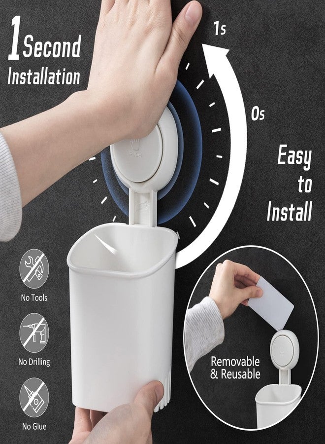 LEVERLOC Powerful Suction Cup Toothbrush Holder, Drill-Free Wall Shower Holder for Toothbrush, Toothpaste, Razor, Removable Suction Cup in Shower, Self-draining Kitchen Tableware Organizer, White - Image 2