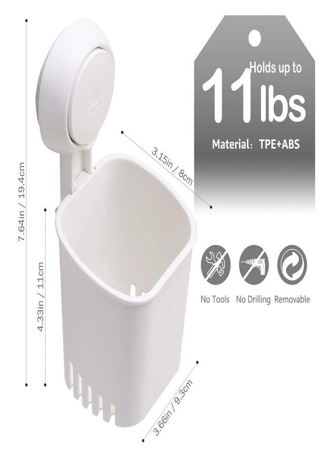 LEVERLOC Powerful Suction Cup Toothbrush Holder, Drill-Free Wall Shower Holder for Toothbrush, Toothpaste, Razor, Removable Suction Cup in Shower, Self-draining Kitchen Tableware Organizer, White - Image 3