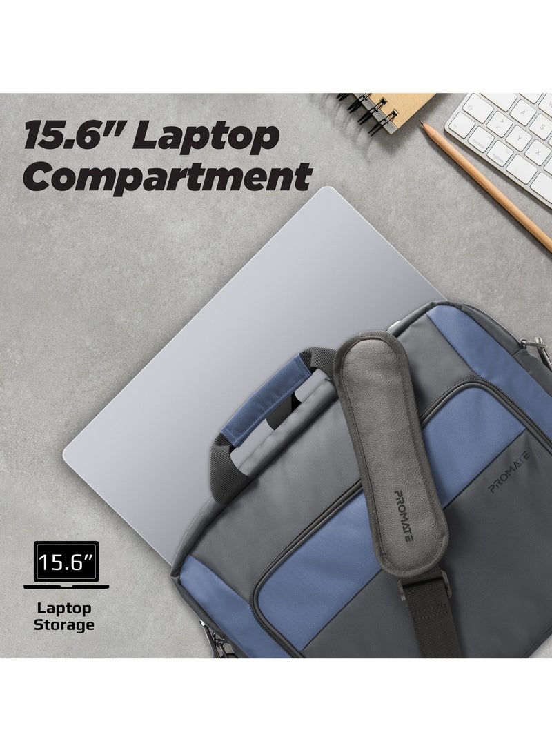 PROMATE Promate Laptop Bag, Premium Durable Lightweight Messenger Bag with Multiple Spacious Compartments, Water-Resistance, Luggage Belt and Secure Zippers for 15.6-inch Laptops, Tablets, Limber-MB.Black  - Image 3
