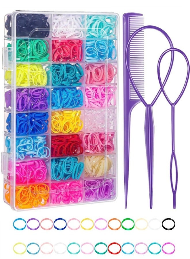 Baby Hair Ties with Hair Loop Styling Tools, 2000pcs Elastic Hair Ties with Organizer Box, Hair Rubber Bands with Hair Tail Tools and Comb, Hair Accessories for Girls Baby - Image 1