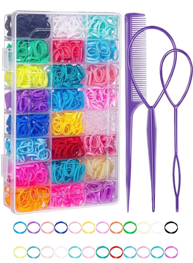 Baby Hair Ties with Hair Loop Styling Tools, 2000pcs Elastic Hair Ties with Organizer Box, Hair Rubber Bands with Hair Tail Tools and Comb, Hair Accessories for Girls Baby - Image 1