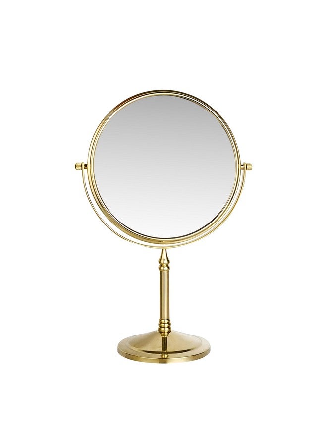 Plantex Premium Brass Magnifying Mirror/Two-Sided 360° Swivel Makeup Mirror with 5x/1x Magnification/Table Mirror (8 Inch-Golden/Tabletop) - Image 1