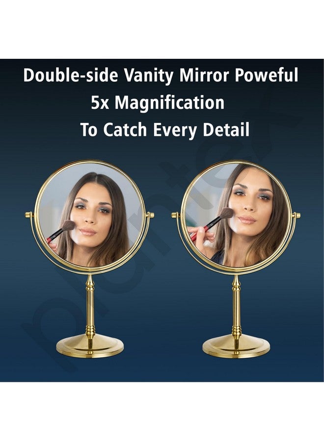 Plantex Premium Brass Magnifying Mirror/Two-Sided 360° Swivel Makeup Mirror with 5x/1x Magnification/Table Mirror (8 Inch-Golden/Tabletop) - Image 3