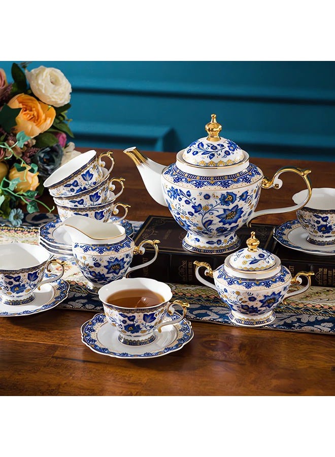 ACMLIFE Sugar and Creamer Set for Coffee Bar, 10.6 oz Bone China Cream and Sugar Set, Vintage Sugar Bowl with Lid, Blue Floral Creamer Pitcher with Pour Spout and Handle - Image 5