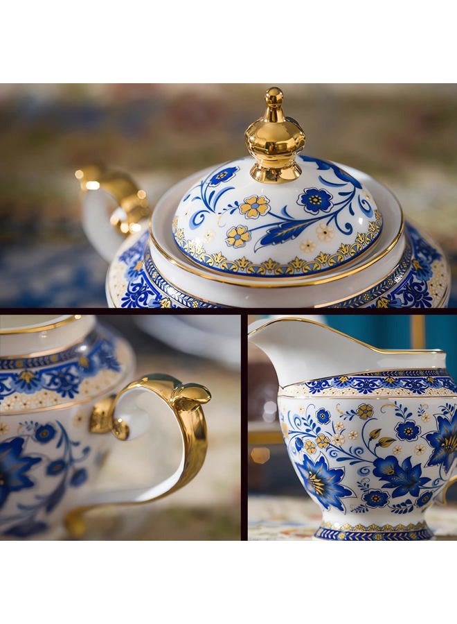 ACMLIFE Sugar and Creamer Set for Coffee Bar, 10.6 oz Bone China Cream and Sugar Set, Vintage Sugar Bowl with Lid, Blue Floral Creamer Pitcher with Pour Spout and Handle - Image 4