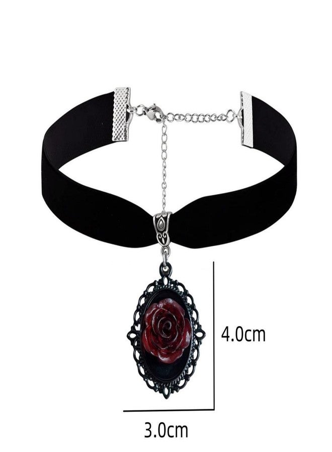 GYRMMUE Red Rose Cameo Pendent Choker,Gothic Black Velvet Choker Necklace Vintage Resin Red Crystal Gem Pendent Necklace Witch Jewelry for Women (Purple) - Image 4
