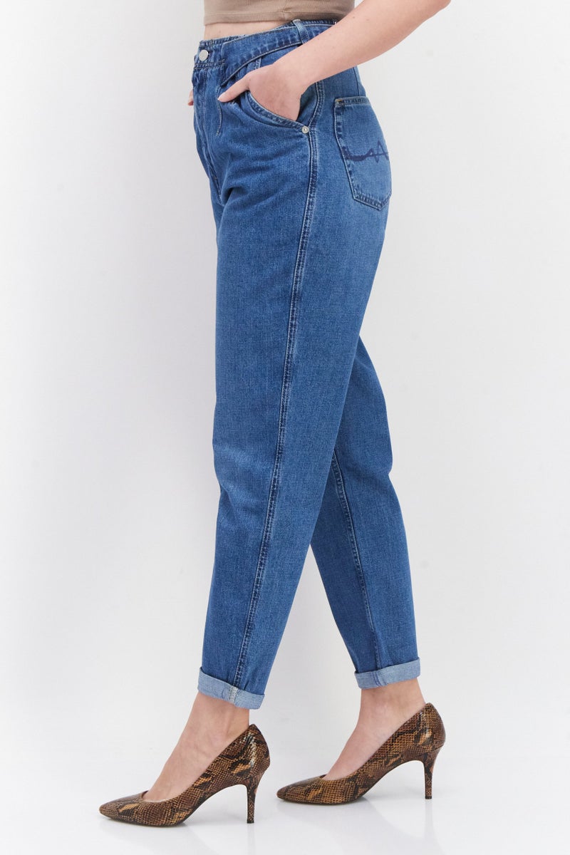 Pepe Jeans Women Taper Fit Washed Non-Stretchable Denim Jeans, Blue - Image 4