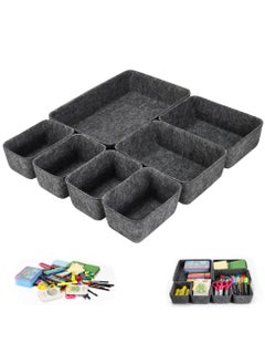 KASTWAVE Felt Drawer Organizer Tray, 7 Pack Shallow Desk Drawer Organizer, Save Desk Space Dividers Box for Office Gadgets and Jewelry Storage (Dark Gray)  - Image 1