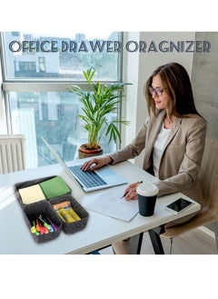 KASTWAVE Felt Drawer Organizer Tray, 7 Pack Shallow Desk Drawer Organizer, Save Desk Space Dividers Box for Office Gadgets and Jewelry Storage (Dark Gray)  - Image 4