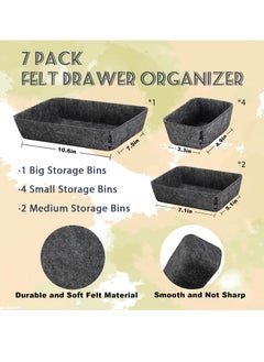 KASTWAVE Felt Drawer Organizer Tray, 7 Pack Shallow Desk Drawer Organizer, Save Desk Space Dividers Box for Office Gadgets and Jewelry Storage (Dark Gray)  - Image 5
