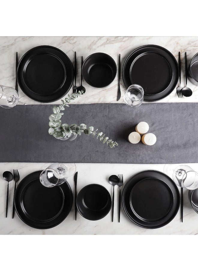 Stone Lain طقم أدوات المائدة من ستون لاين سيلينا 16 قطعة من الخزف - أطباق وأوعية - خدمة لـ 4 أشخاص - أسود غير لامع - تصميم دائري بسيط - آمن للاستخدام في الميكروويف وغسالة الصحون - Image 4