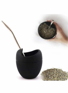 NIBEMINENT Reusable Silicone Cups 180 Ml Black Mate Gourd Cup Mug Set With Stainless Steel Straw Filter To Drink Tea And Yerba Drinking Easy Clean  - Image 1