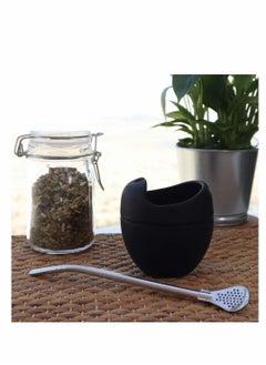 NIBEMINENT Reusable Silicone Cups 180 Ml Black Mate Gourd Cup Mug Set With Stainless Steel Straw Filter To Drink Tea And Yerba Drinking Easy Clean  - Image 2