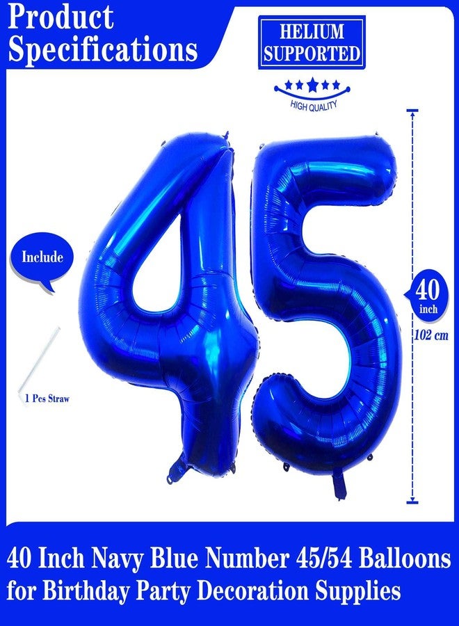 Lovoir Navy Blue 45 Number Balloons, 40 Inch Giant Number 45 Balloons Foil Mylar Helium Dark Blue Number Balloons for 45th Birthday Party Supplies Anniversary Event Celebration Decorations - Image 2