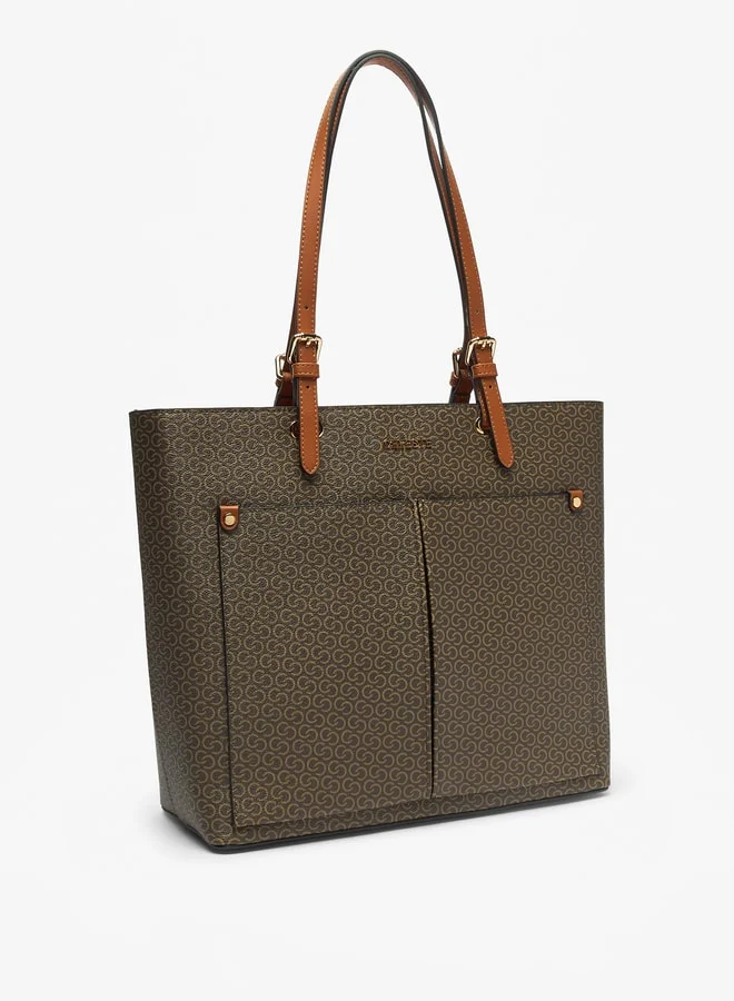Celeste Women Monogram Print Tote Bag with Zip Closure and Double Straps