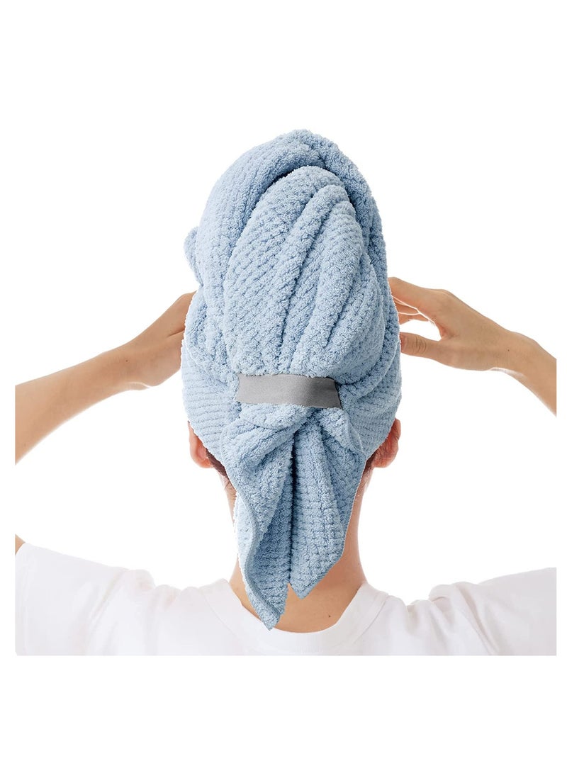 لفافة منشفة شعر كبيرة من الألياف الدقيقة للنساء، منشفة تجفيف الشعر المضادة للتجاعيد مع حزام مرن، تجفيف سريع | فائقة الامتصاص | عمامة شعر سريعة الجفاف للشعر الرطب، المجعد، الطويل والسميك (أزرق) - Image 1