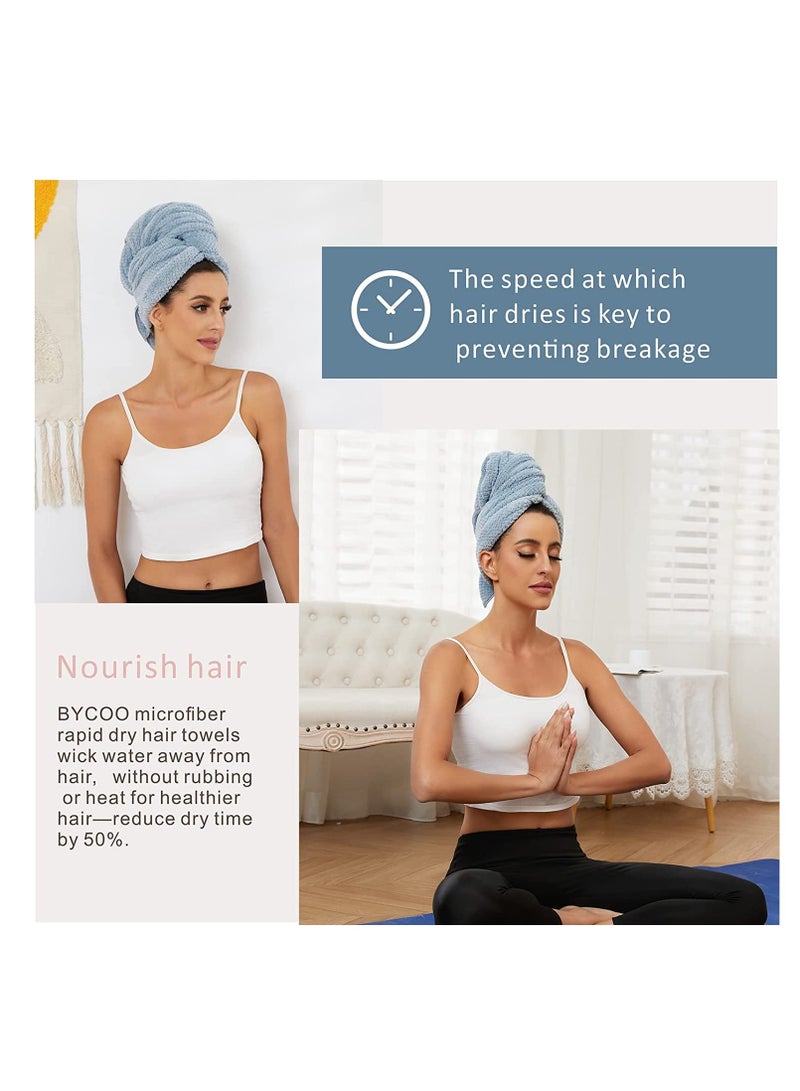 لفافة منشفة شعر كبيرة من الألياف الدقيقة للنساء، منشفة تجفيف الشعر المضادة للتجاعيد مع حزام مرن، تجفيف سريع | فائقة الامتصاص | عمامة شعر سريعة الجفاف للشعر الرطب، المجعد، الطويل والسميك (أزرق) - Image 2