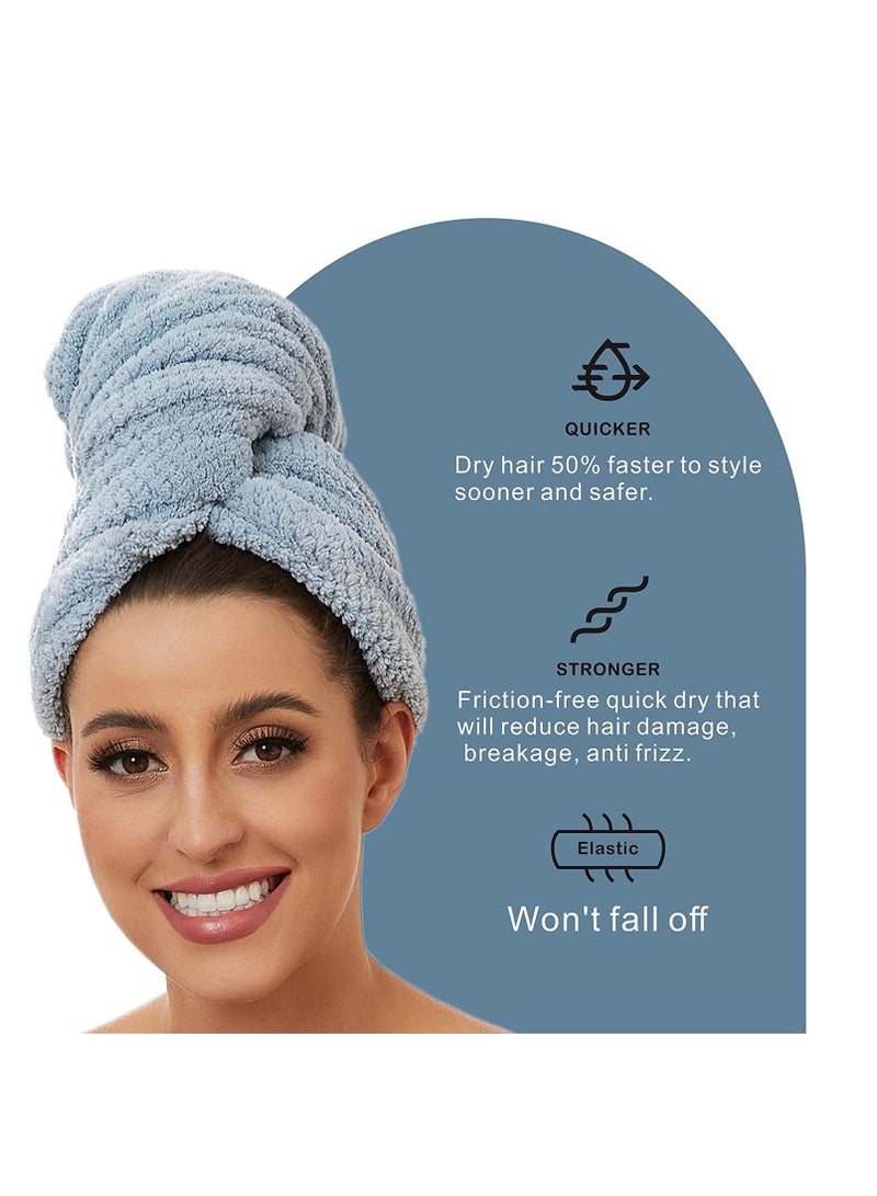 لفافة منشفة شعر كبيرة من الألياف الدقيقة للنساء، منشفة تجفيف الشعر المضادة للتجاعيد مع حزام مرن، تجفيف سريع | فائقة الامتصاص | عمامة شعر سريعة الجفاف للشعر الرطب، المجعد، الطويل والسميك (أزرق) - Image 3