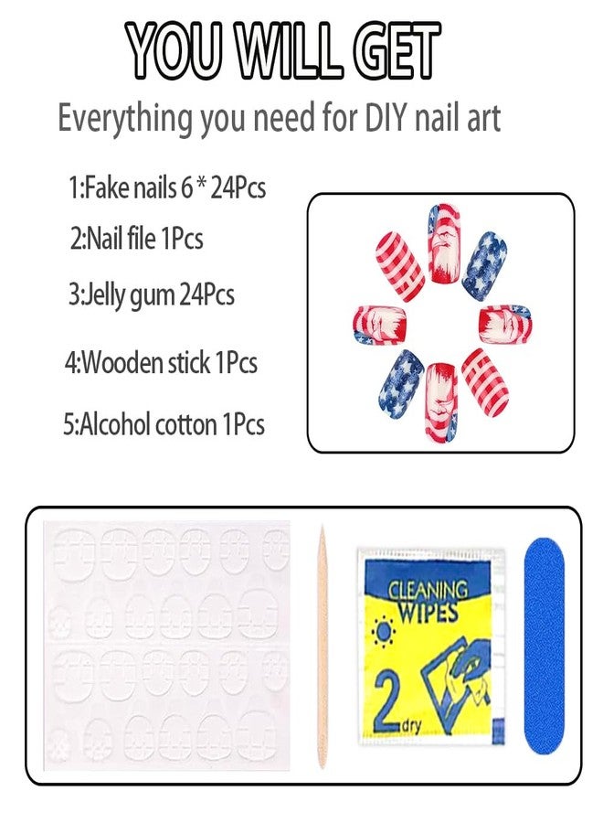 Hrnsnails 4th of July Nails - Fourth of July Nails Medium Square Press On Nails Fake Nails with Blue Stars Glitter American Eagle Design, Acrylic Artificial False Nails Press Ons Stick On Nails for Women - Image 5