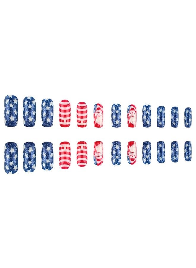 Hrnsnails 4th of July Nails - Fourth of July Nails Medium Square Press On Nails Fake Nails with Blue Stars Glitter American Eagle Design, Acrylic Artificial False Nails Press Ons Stick On Nails for Women - Image 3