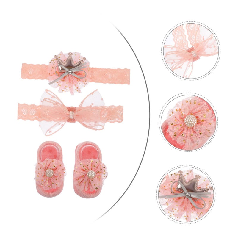 Newborn Baby Photo Props Set 3Pcs Lace Headbands Socks Hair Straps White - Image 4