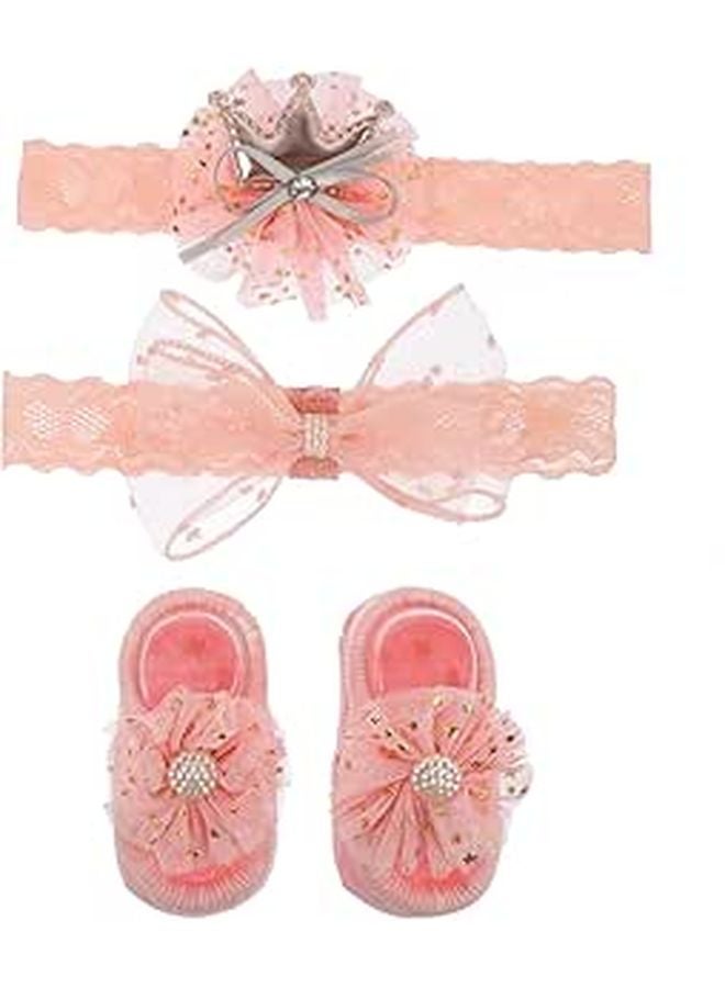 Newborn Baby Photo Props Set 3Pcs Lace Headbands Socks Hair Straps White - Image 1