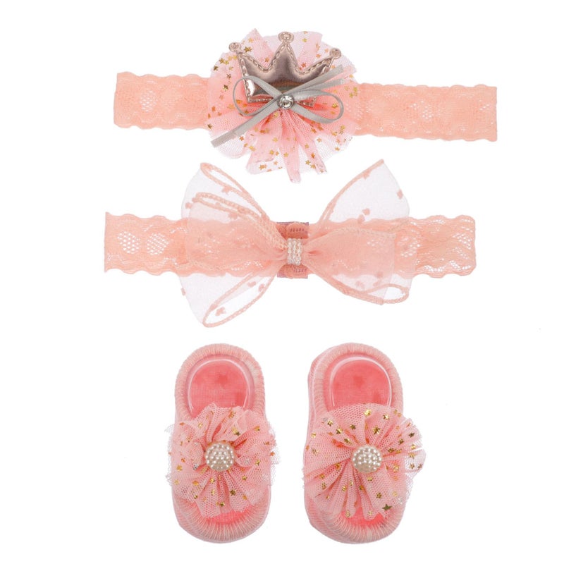 Newborn Baby Photo Props Set 3Pcs Lace Headbands Socks Hair Straps White - Image 2